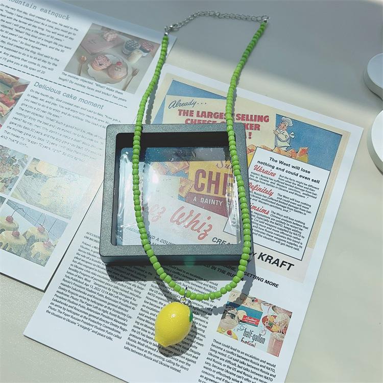 Trend Jewelry Dopamine Colored Apple Strawberry Lemon Fruits Pendant Bead Necklace for Women Y2K Cute Choker Party Necklace