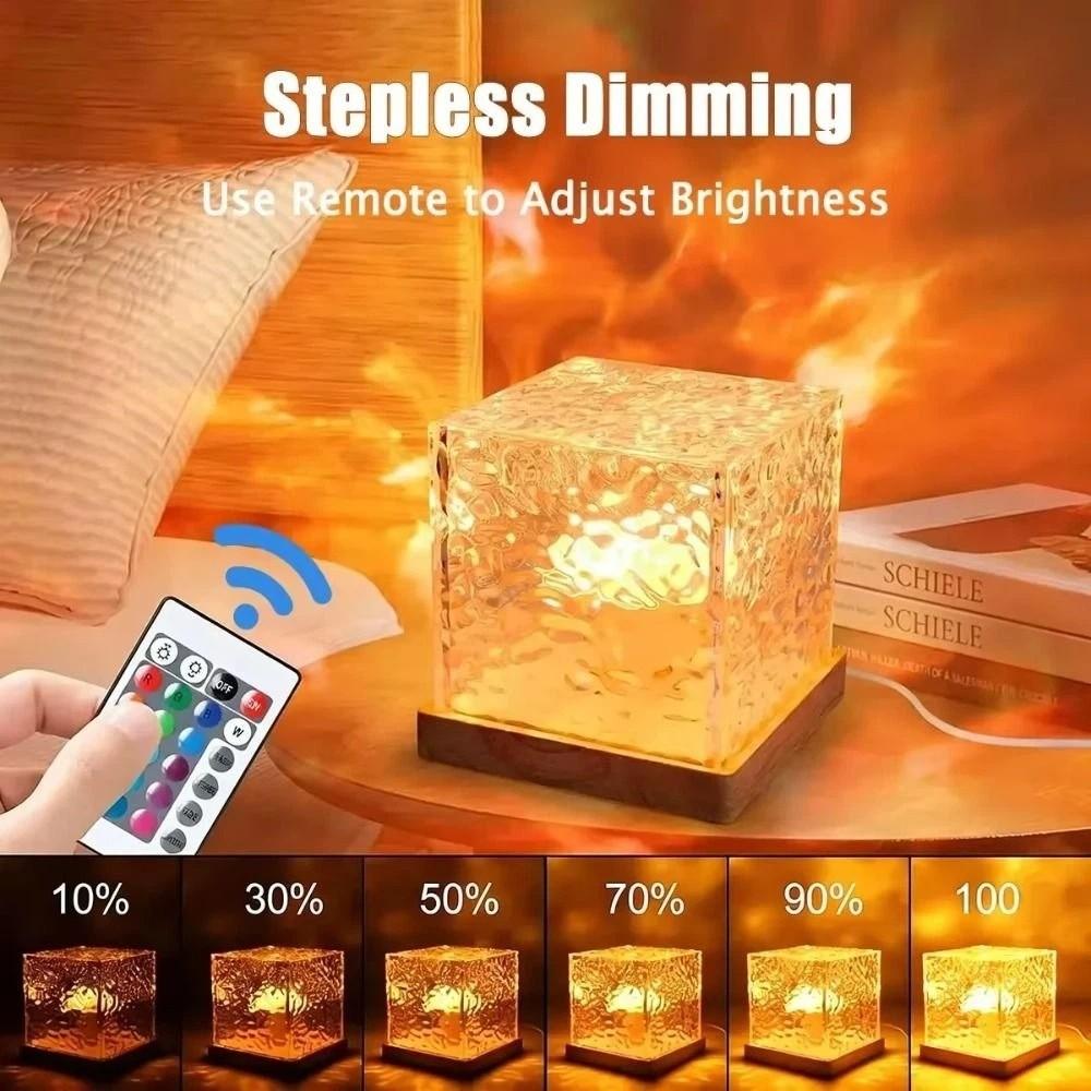 Remote Control Water Ripple Lamp RGB Color Changing Cube Atmosphere Lamp Bedroom Night Light