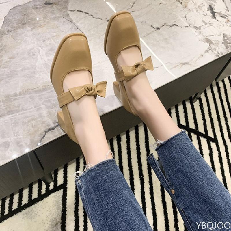 Fashion Square toe single shoe women's high heels new fairy style casual anti slip simple comfortable thick heel bow women's shoes