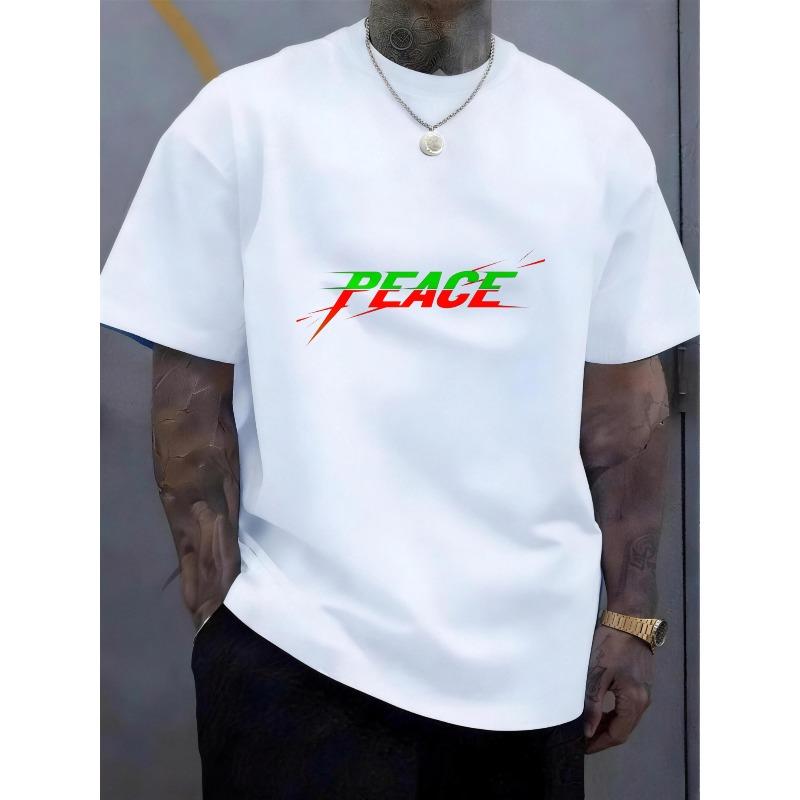 European Size Men's Summer Tops Casual Short Sleeve T Shirt Peace Graphic Print Streetwear Style Breathable Lightweight | Men's Casual Top