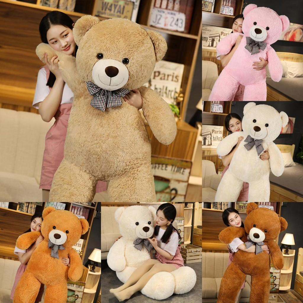 Bear Oversized Teddy Plush Toy With Checkered Bow Decoration For Kids Gift