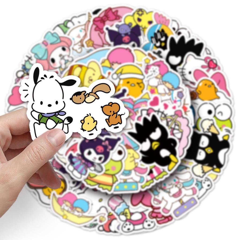 50 Sanrio Cute Cartoon Stickers: Guka, Pompompurin, Kuromi for Decorating Phone Cases, Small Mochi Stickers