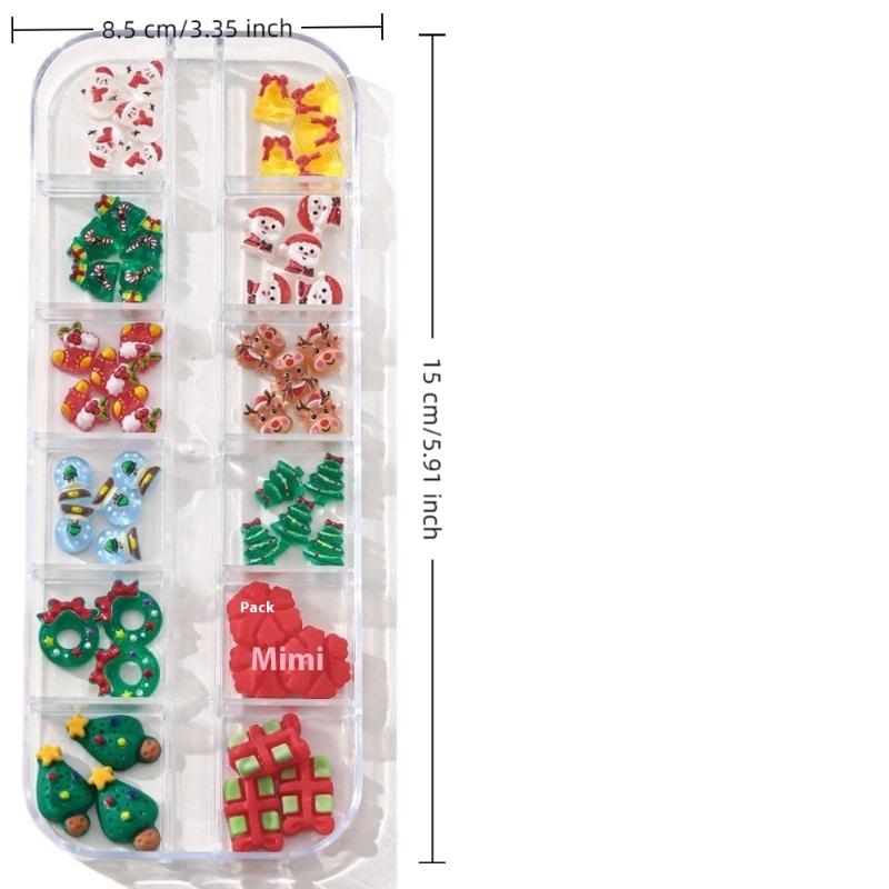 12 Grids Nail Enhancement Christmas Style Milu Deer Snowflake Nail Decoration Nail Charm Diy Manicure Tools