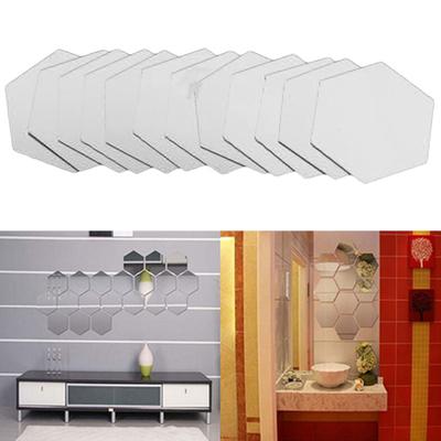 12 Stück sechseckige selbstklebende Spiegeleffekt-Wandaufkleber für Wohnzimmer, Dekor