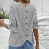 Women's Fashionable Striped Button Design Shirt Top