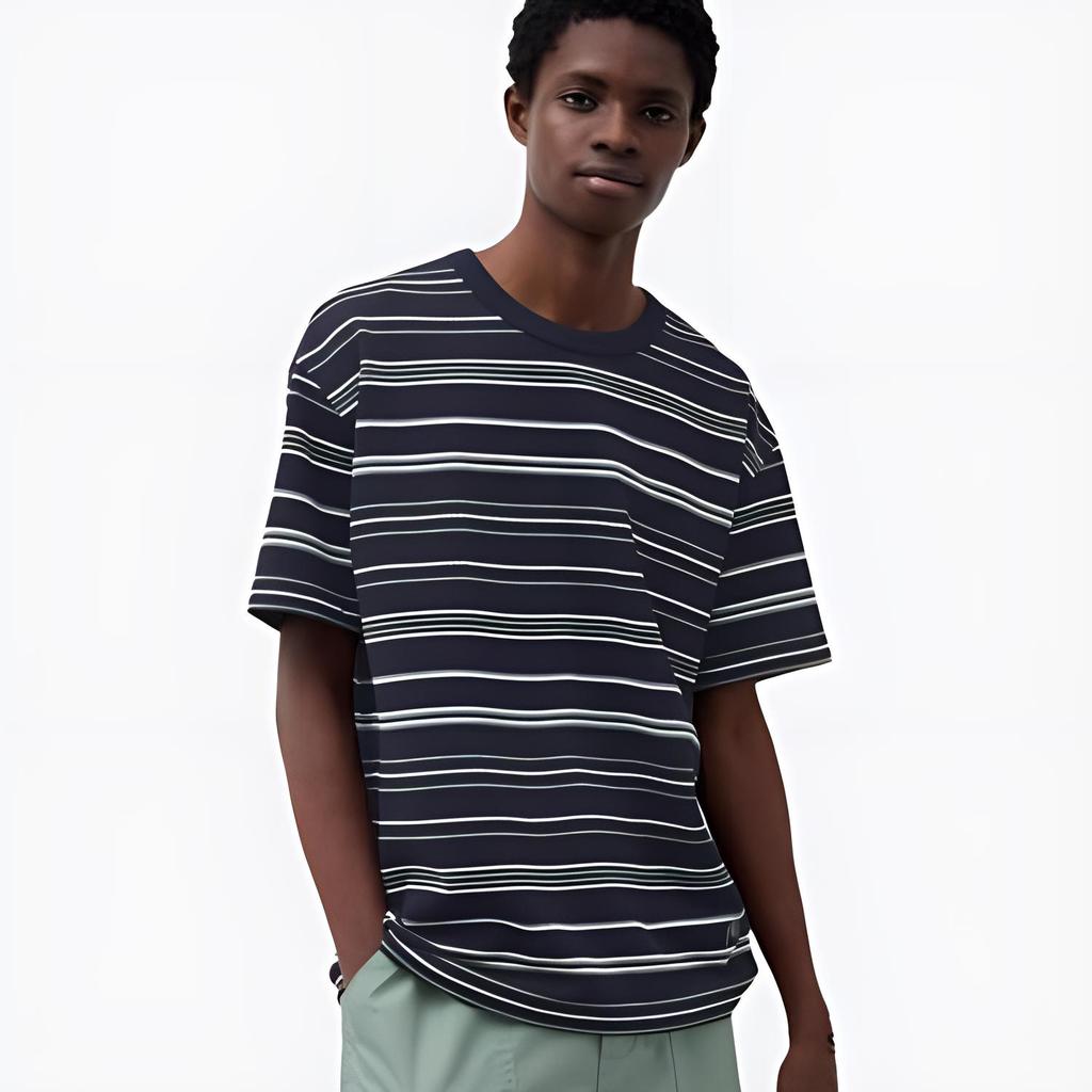 Uniqlo X Jw Anderson Color Block Striped Crew Neck Short Sleeve T-Shirt Men Tops Navy 469054-69