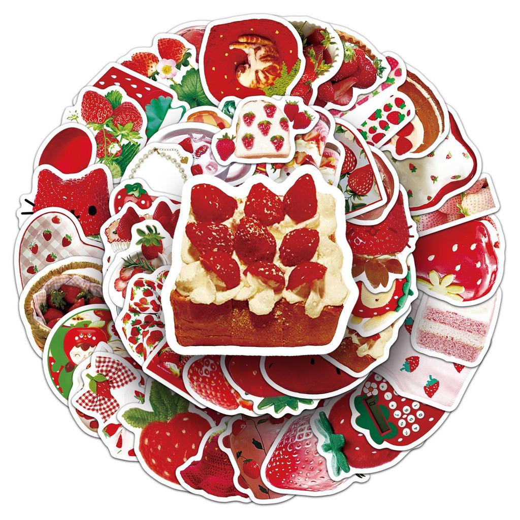 50pcs Cute Cartoon Strawberry Stickers: Fun Decorations for Bikes, Suitcases, & Power Banks