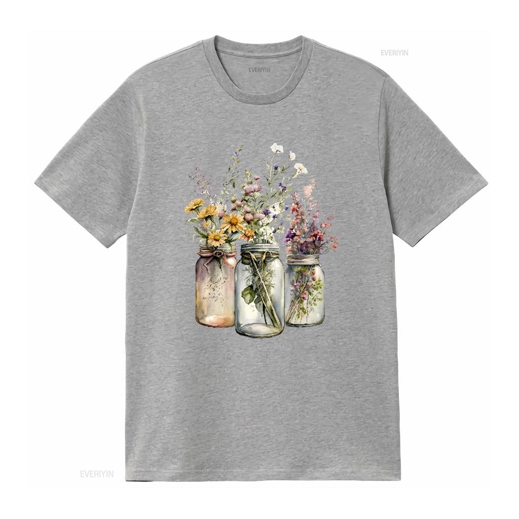 Mason Jar Wildflowers 5 Different Designs Ladies T Shirt Small 2xl 4 Colours Vintage Washed Casual Breathable Slightly Homme