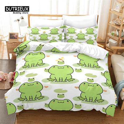 Cartoon Frog Duvet Cover Reptile Animal Theme Bedding Set Microfiber Quilt Cover Twin For Toddler Kids Boys Girl Teen Room Decor