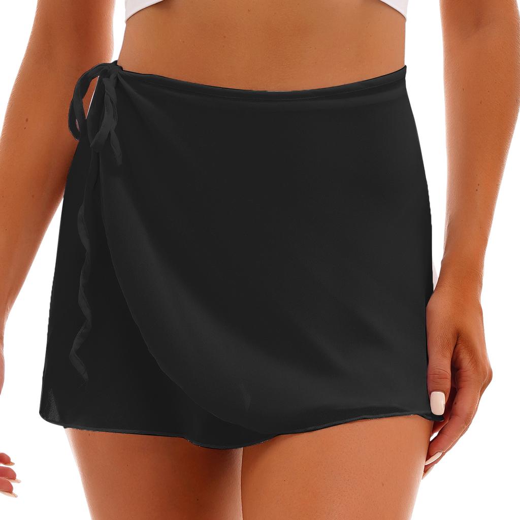 Ladies Solid Color Chiffon Skirt Wrap Style Lace Up Miniskirt Dance Training Wear Versatile Practice Skirt