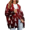 Women's Fashion Long Sleeve Christmas Print V-Neck Button Loose Cardigan Top