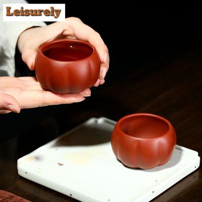 2 Pcs/set Yixing Raw Ore Purple Clay Teacup Meditation Cup Boutique Handmade Tea Bowl Master Tea Cup Chinese Zisha Tea Set 90ml