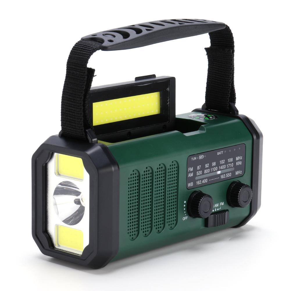 Solar Weather Radio 16000mAh-12000mAh Flashlight Hand Crank Emergency Radio Reading Lamp Built-In Speaker for Outdoor Survival