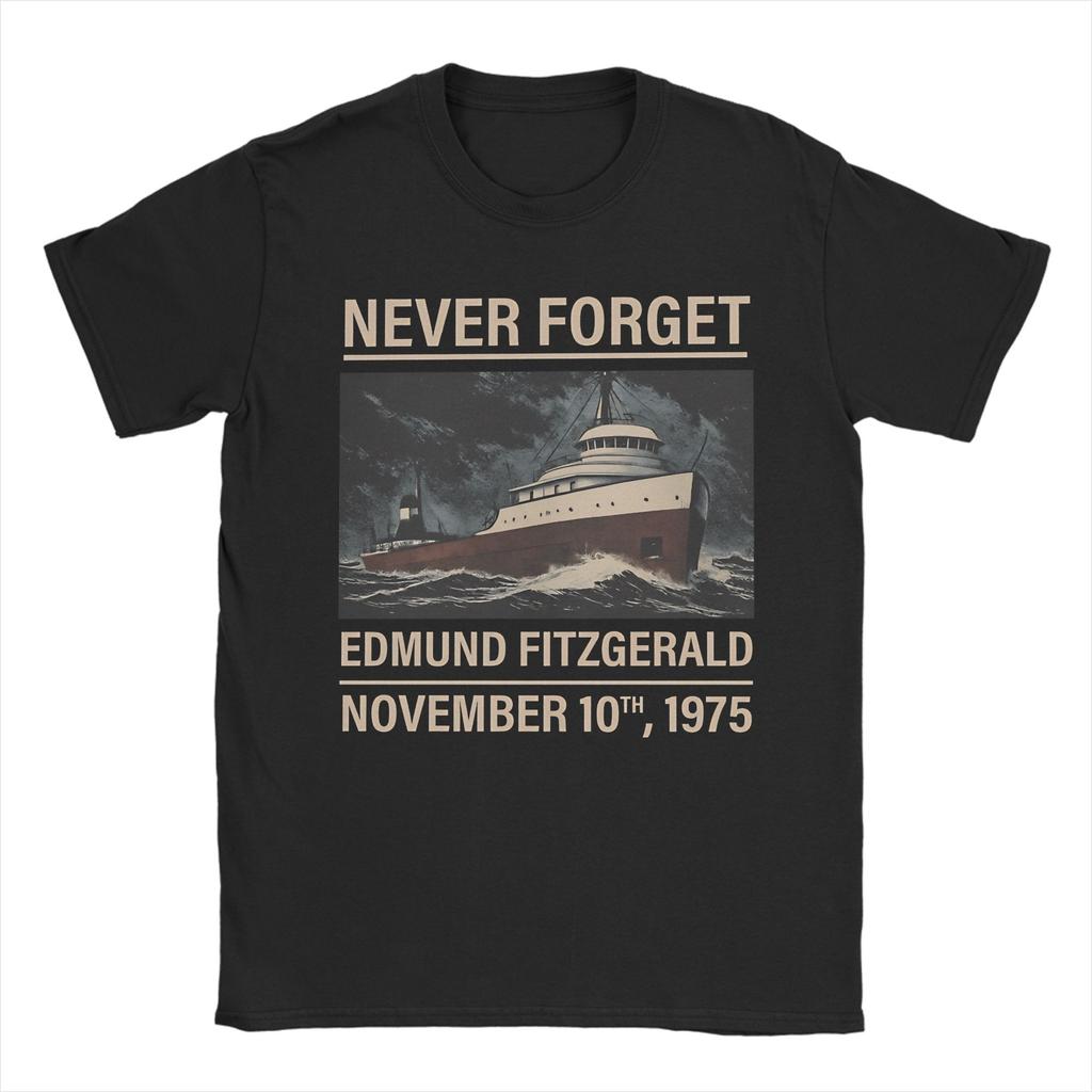Edmund Fitzgerald T-Shirt for Men Great Ship Funny Pure Cotton Tee Shirt Crew Neck Short Sleeve T Shirts Graphic Clothes