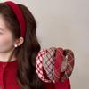 Red Hairband Headcap for Women with A Check Pattern. Thick and High Crown Headband for Autumn and Winter, with Hair Pressed In.