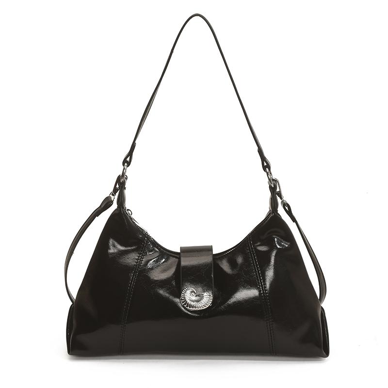 Simple Fashi Popularity Glossy PU Shoulder Crossbody Bags Solid Zipper Stylish Design Handbags for Women чёрный