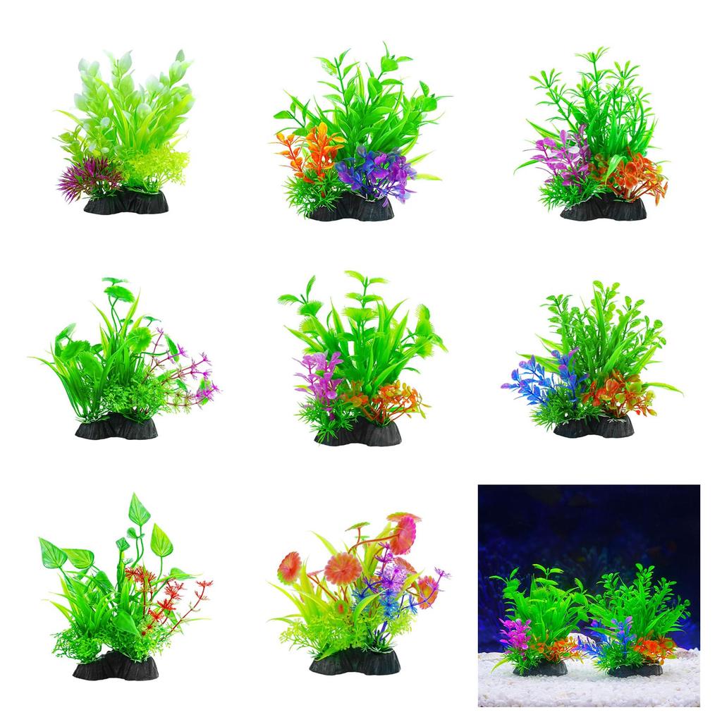 Realistic Artificial Green Plant Set of 4 with Base for Fishtanks Home Office Aquariums Underwater Landscape Accessories