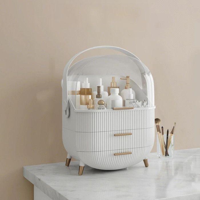 Boîte à maquillage - NETTLIFE - Luxe blanc translucide - Double tiroir - Anti-poussière - 26×16×38 cm