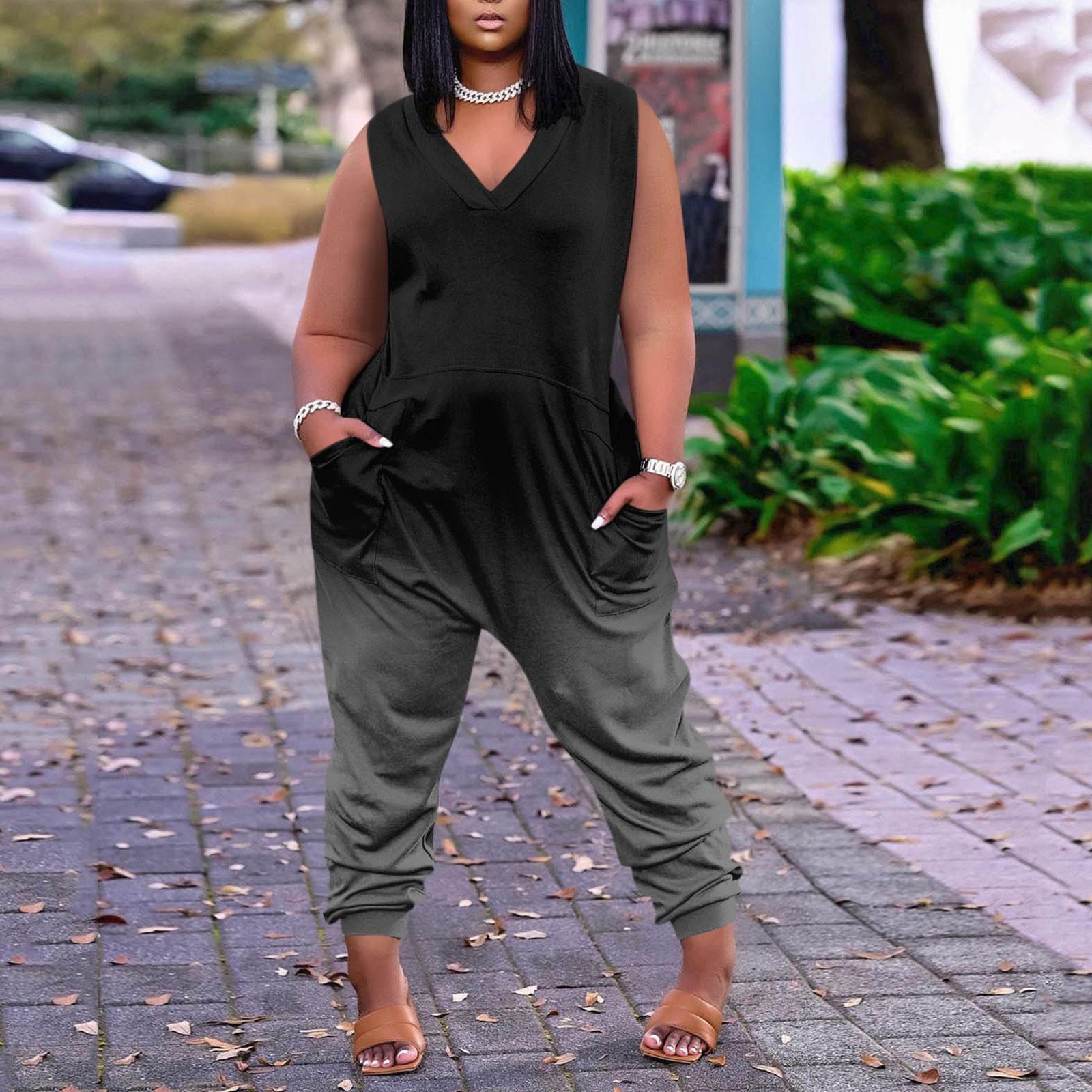 

(Куниде) Женский повседневный комбинезон больших размеров без рукавов с градиентом тай-дай и карманами XXXXXL серый