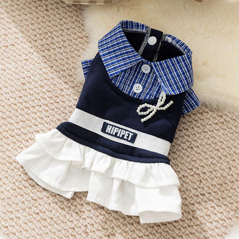 Dog Clothes Autumn Thin College Plaid Shirt Skirt Couple Clothing Small Dog Bigbear Teddy Pet Clothes