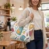 Cute Stationery Print Shoulder Tote Bag Daily Use Handbag for School Office Shopping