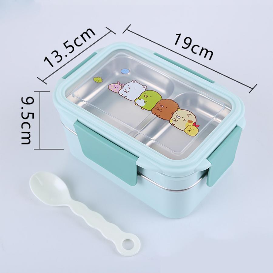 Portable Stainless Steel Lunch Box Double Layer Cartoon Food Container Box Microwave Bento Box for Kids Children Picnic School