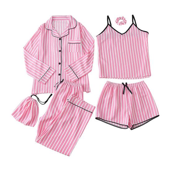 Women'S 7-Piece Satin Pajama Set Sexy Cami Top Button Down