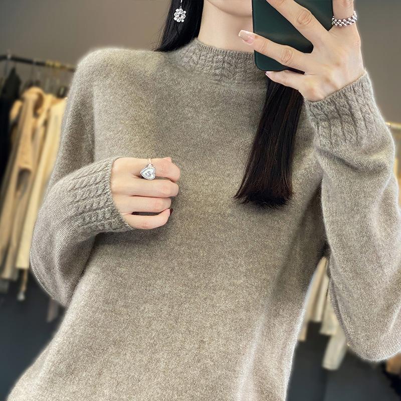 Half-high Round Neck Knitted Cardigan Top for Women's Autumn and Winter Style First-line Ready-to-wear Twisted Flower Base Sweater
