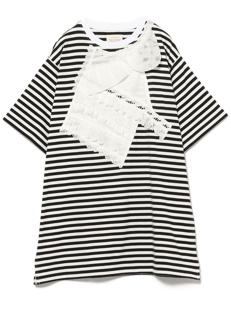 Beams Boy Tee Bias Frill Big One Size S/S [Special Order] TORI-TO T-Shirt, Women's, Black/White,