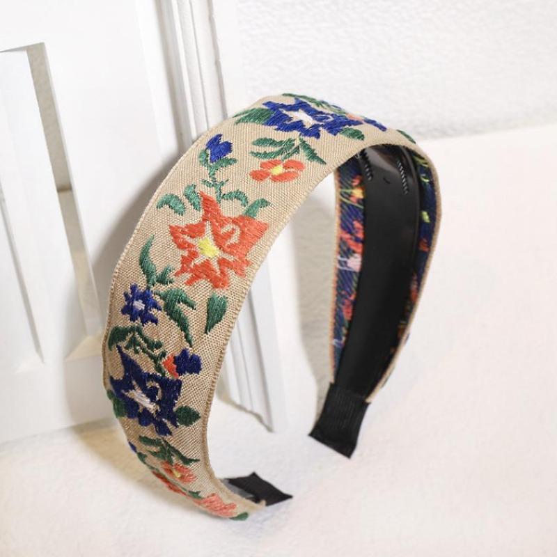 New Bohemian Style Embroidery Headbands Ethnic Wide-brimmed Hair Hoop Leaf Flower Pattern Hair Accessories Headwear for Girls