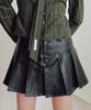 ZEROPLANET Sandy Leather Pleated Skirt [Black]