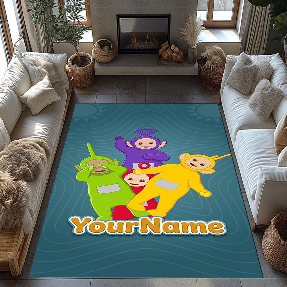 Teletubbies Customizable Name Floor Mat Design for Outdoor Game Room Study Room Kitchen Anti-slip Rug Anime Office Decor Birthday/Christmas Gift