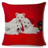 Holiday Puppy Cushion Cover Merry Christmas New Year Design Soft Linen Blend Home Decor Pillow Case