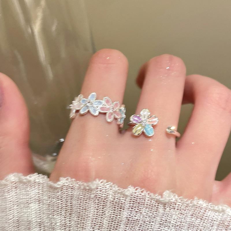 Zircon dripping oil colored flower opening ring exquisite fashion temperament ring fresh and versatile advanced sense index finger ring