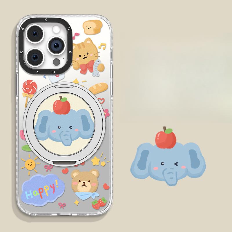 Cute Elephant Stand Suitable for Apple 13 Fulcrum Mobile Phone Case Huawei Pura70pro Magnetic 16 High-end Sense 15