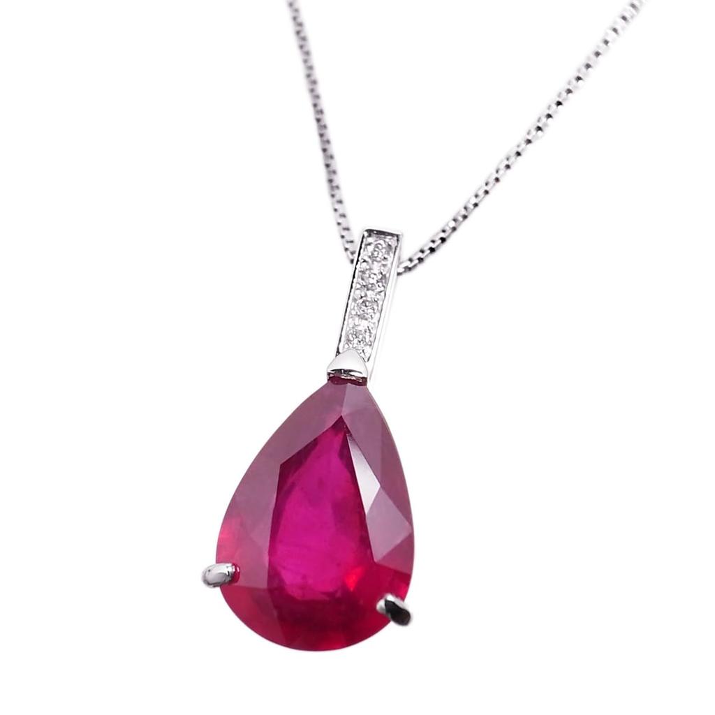 Pt900 K18 Large Natural Solitaire Ruby Diamond Platinum and 4 Carats or 18K Venetian April July Certificate of Authenticity [Mirize] (4.0ct+) &