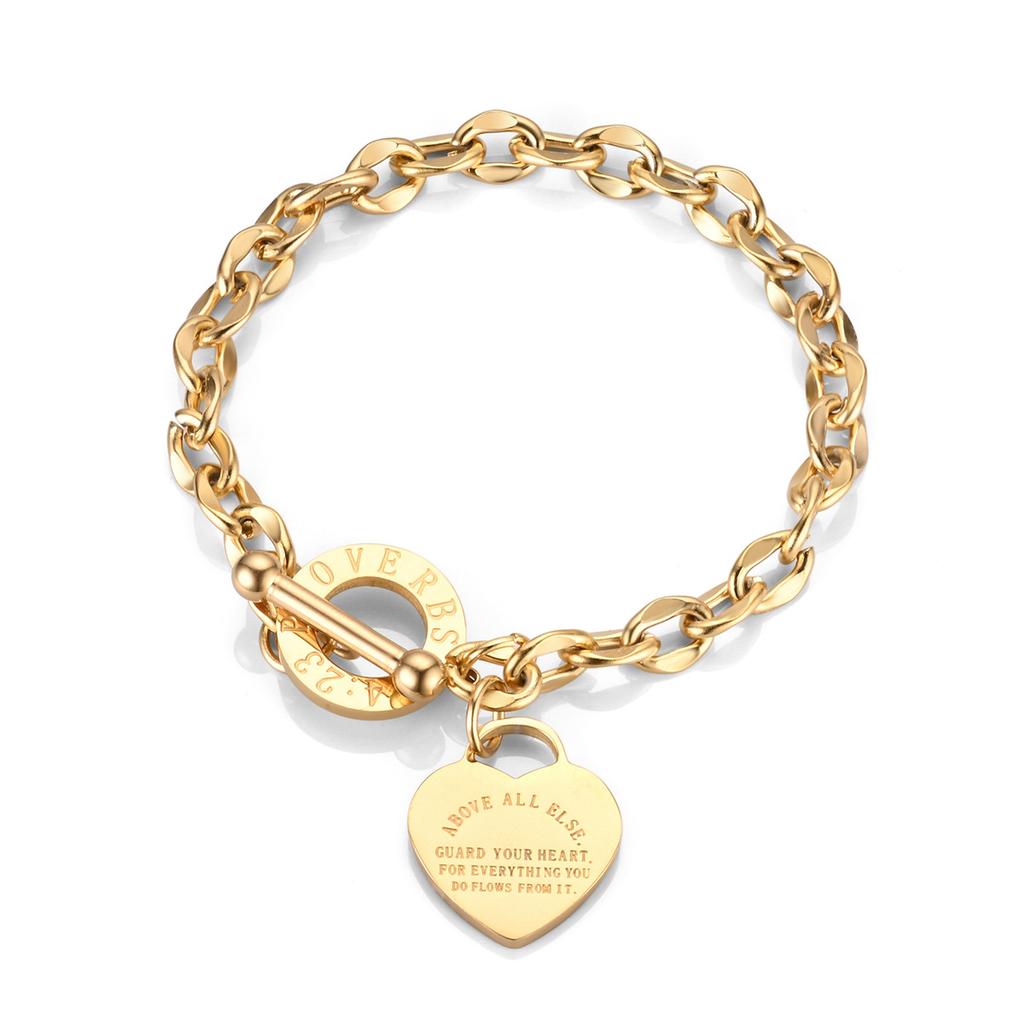 1pc Stainless Steel Bracelet With Heart Pendant, Double Heart OT Buckle Couple Bracelet Unisex