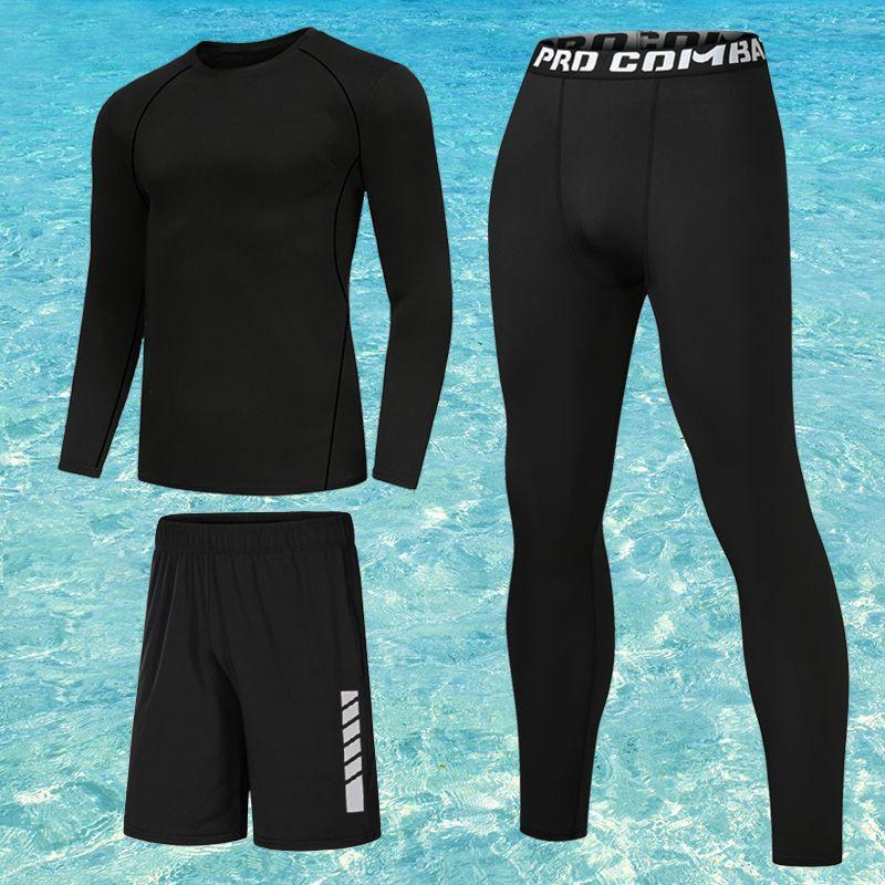 Mens UV Protection Rash Guard Set Long Sleeve Pants Short Swimwear Snorkeling Surfing Diving