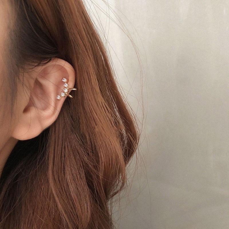 Farbe Schlicht Punk Metall Zirkon Ohrklemme Clip-Ohrringe für Damen Ohne Ohrloch Kristall Stern Earcuff Ohrklemmen Schmuck