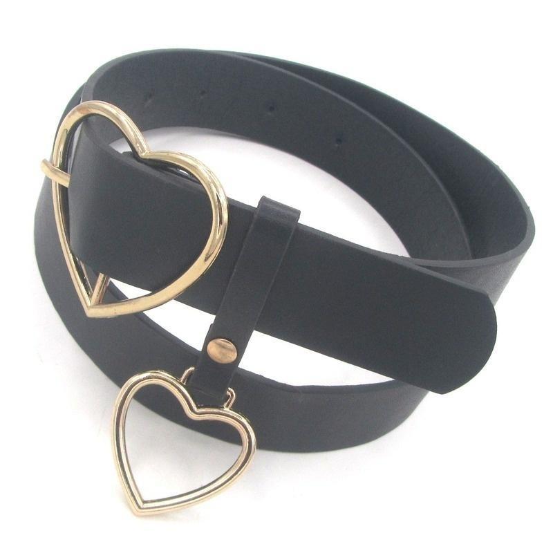 New Heart Buckle Leather Belt Adjustable Punk Fashion Waist Belts
