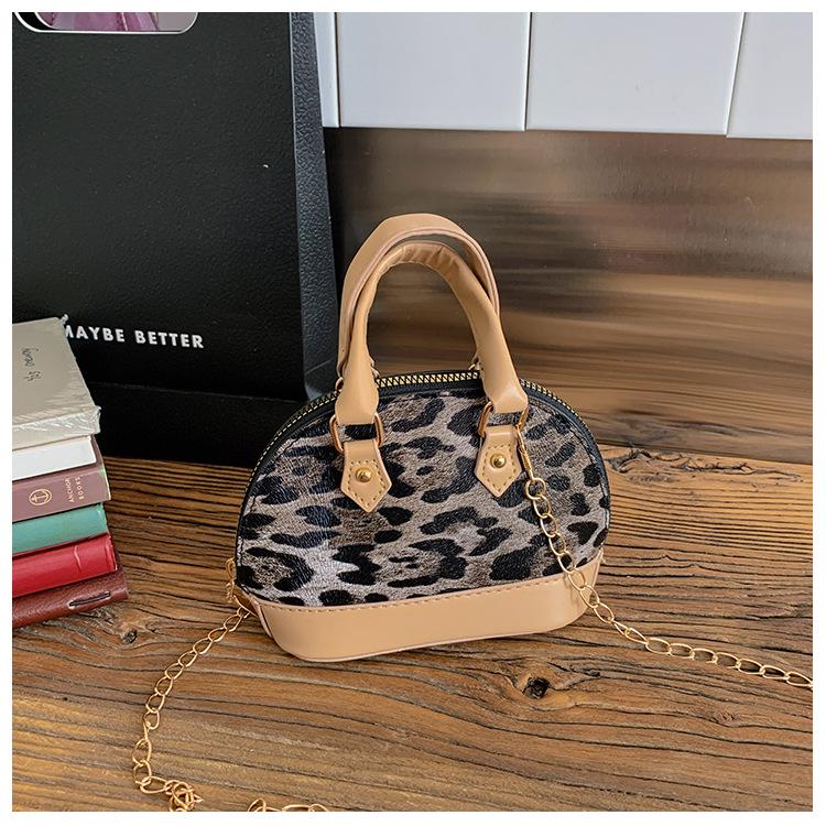 Leopard Print Girl's Mini Crossbody Handbag with Chain