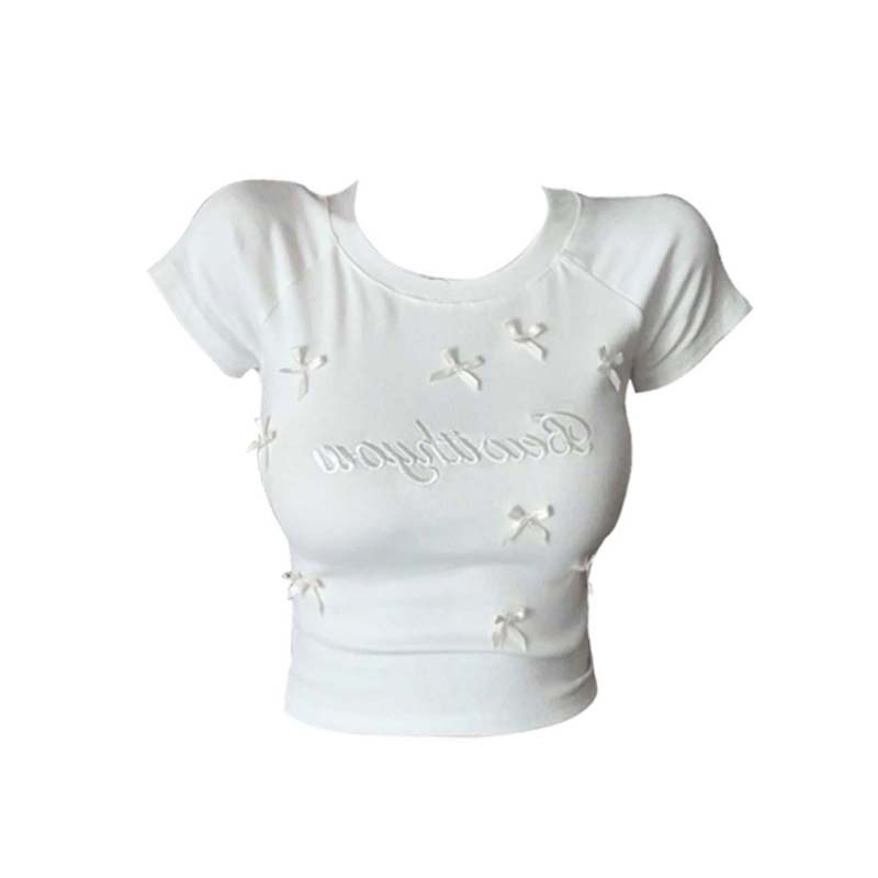 

Women s Short Sleeve T-Shirt Embroidery White Tops Y2K Style Fashion Clothes Summer S белый