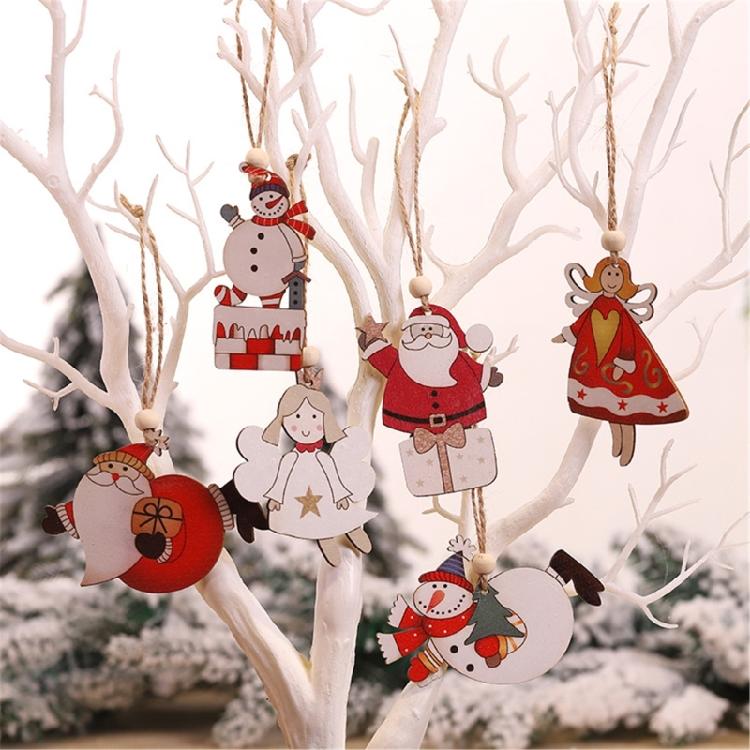 Wooden Holiday Hanging Ornaments Santa Angel Snowman Decoration For Christmas Party And Family Gathering