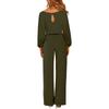 Women's Casual Fashion Round Neck Long Sleeved High Waisted Matching Belt Jumpsuit