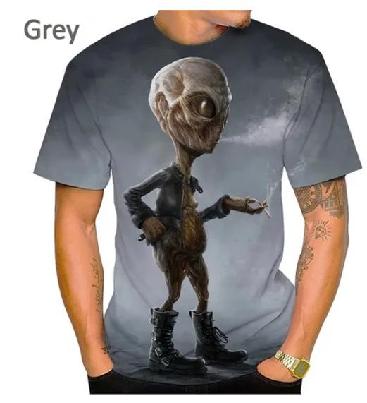 Summer 3D Printing Alien Pattern T-shirt Fashion Round Neck Short Sleeve Universe Neutral Casual T-shirt Source