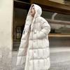 Suction buckle design long hooded white duck down jacket women's 2024 thickened winter warm jacket