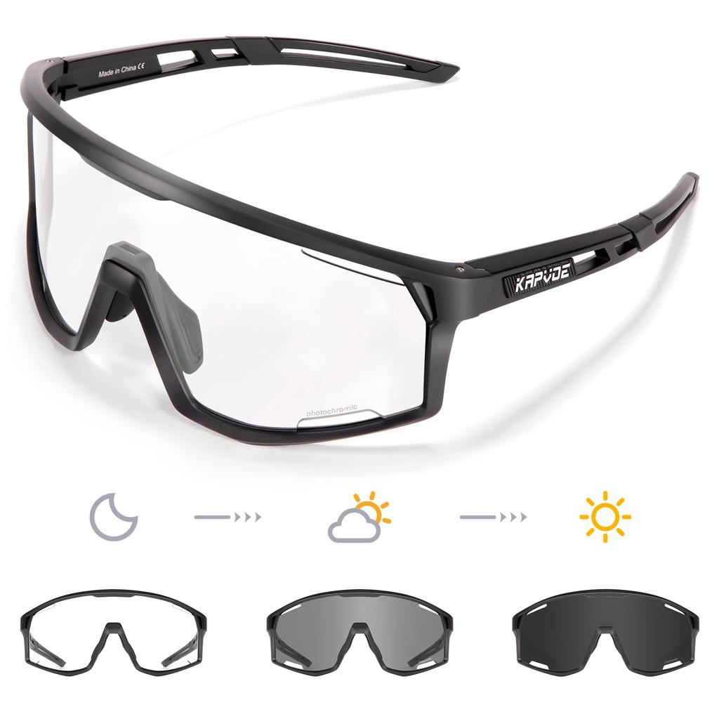 Kapvoe Photochromic Cycling Glasses UV400 MTB Clear Mountain Bike Transition Bicycle Sunglasses for Men Women Sports Eyewear