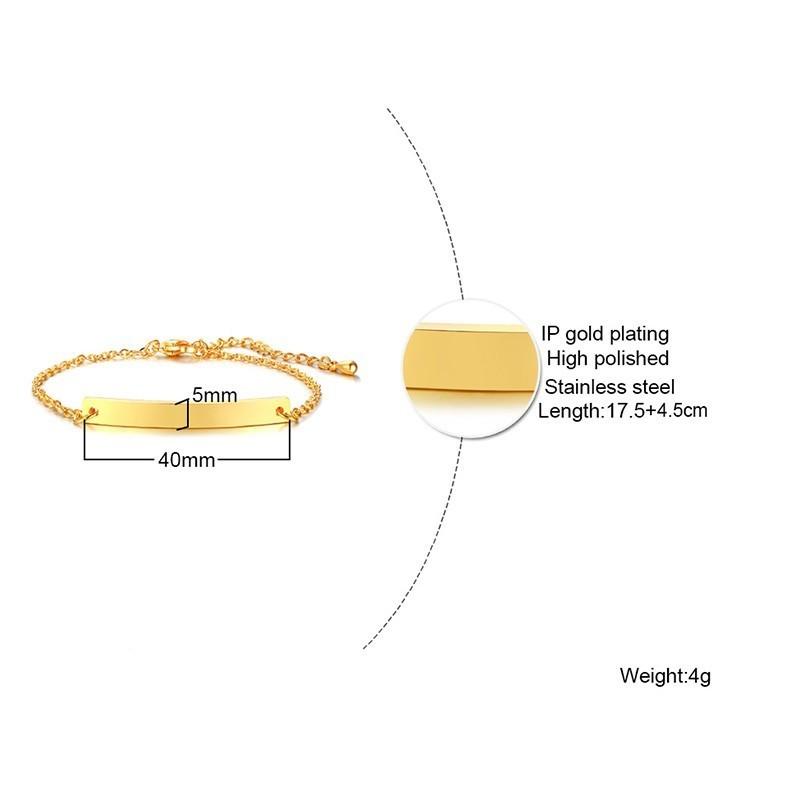 Vnox Free Engraving Thin ID Tag Bracelets for Women Stainless Steel Link Chain Wrist Pulsera 6.89 Inch To 8.66 Inch