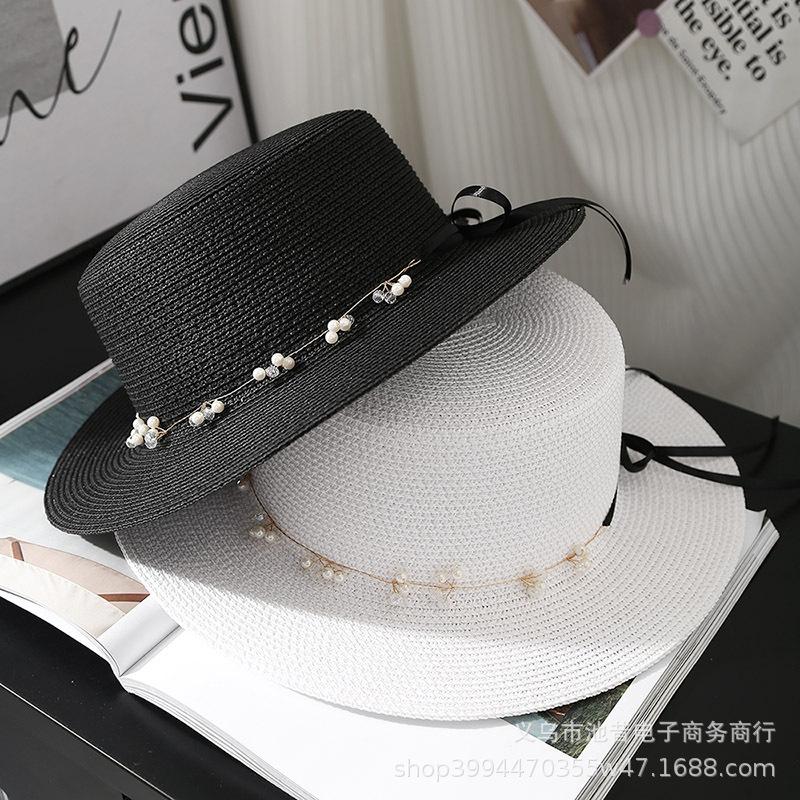 Summer Temperament Seaside Vacation Sunscreen Beach Outing Shopping Ladies Sun Hat Fashion Pearl Strap Cool Hat Summer