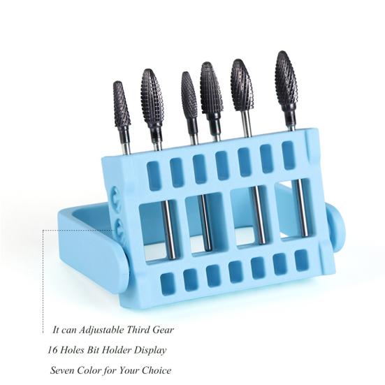 16 Holes Nail Drill Bit Tool Box Holder Grinding Head Display Rack Storage Stand